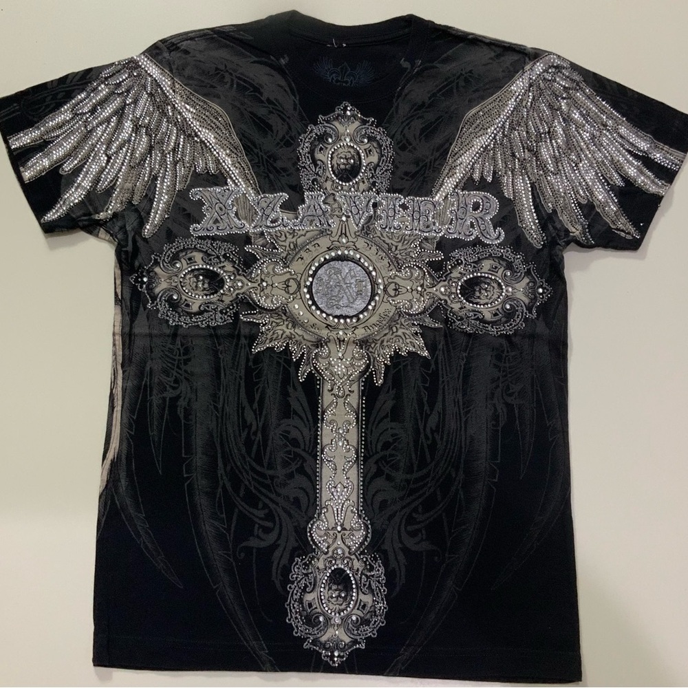 XZAVIER BLACK TSHIRT GOLDEN LETTERING AND WHITE RHINESTONES